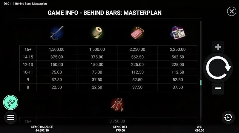 Behind Bars Masterplan - ekran sa instant isplatom Instant Win